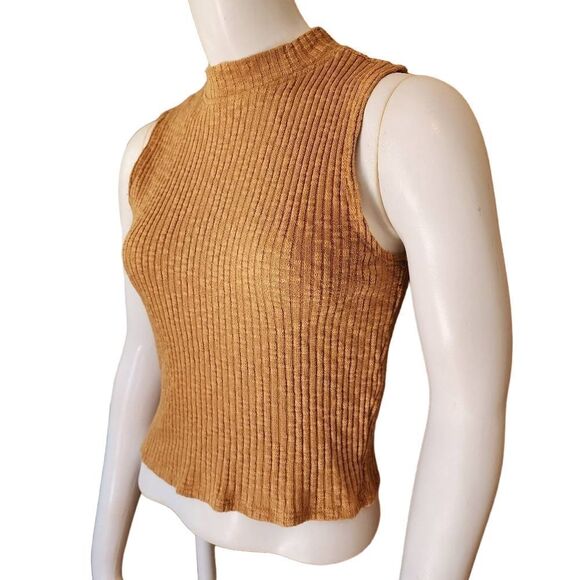 Forever 21 Tan Ribbed Mock Neck Tank Top (0X) - Picture 1 of 5